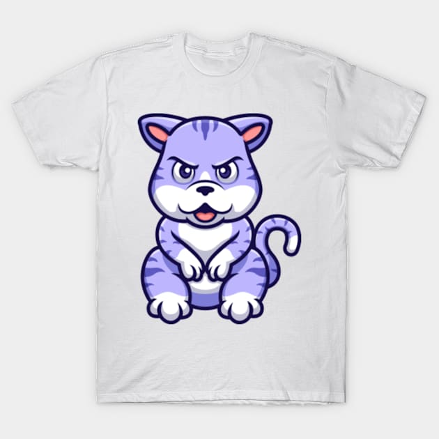 Purple Cat Sitting Cartoon T-Shirt by GumregaStd